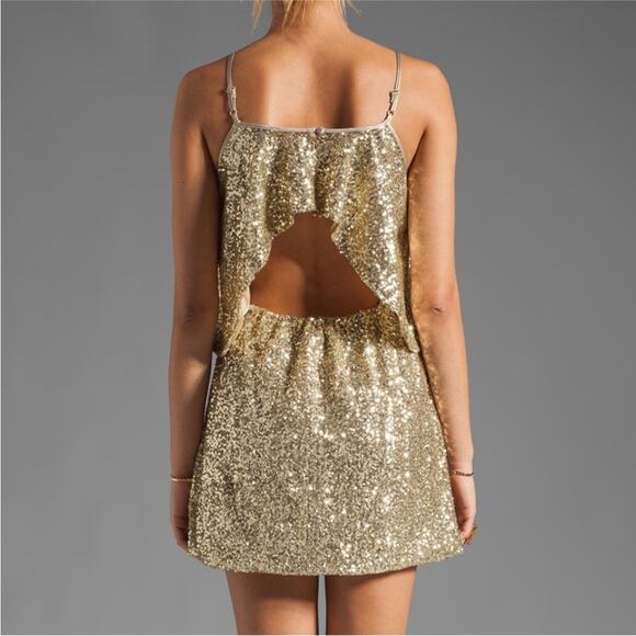 Lovers + Friends gold and silver ribbed mini dress with open back, size small - Picture 8 of 10